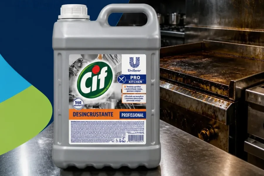 Galão de Cif desincrustante profissional em cozinha industrial