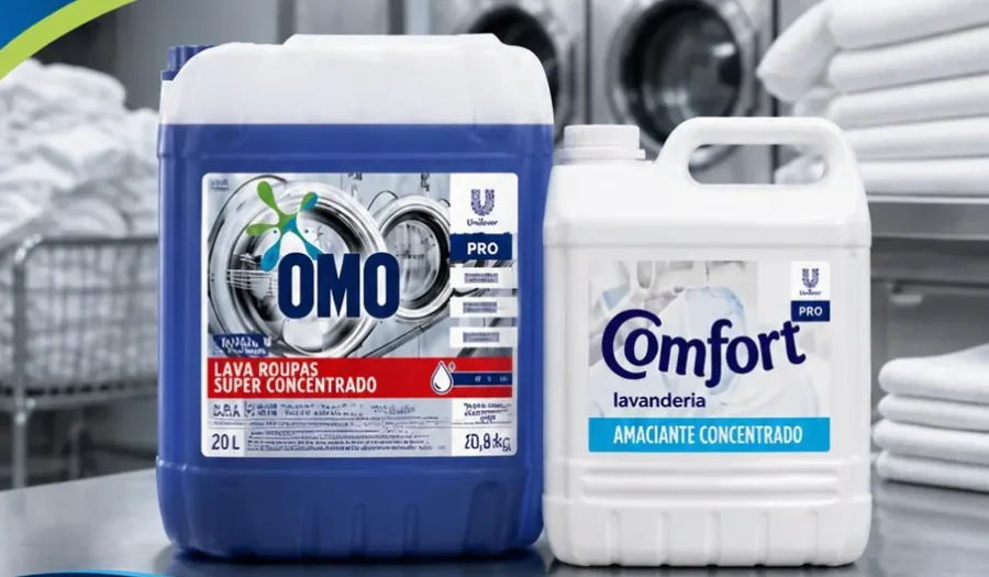 Galões de Omo lava roupas e Comfort amaciante concentrado em lavanderia